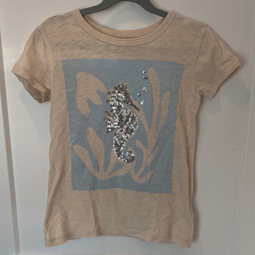 Sequin Seahorse Kids T-Shirt - Tan